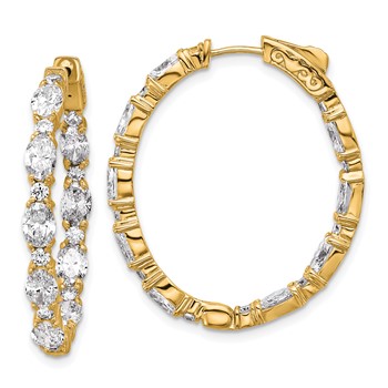 14K Certified Oval and Round VS DEF Diamond Inside/Outside Hoop Earrings