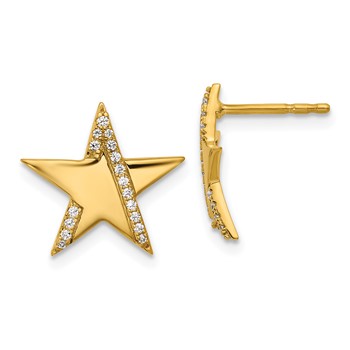 14K Polished 1/8 carat Diamond Star Post Earrings