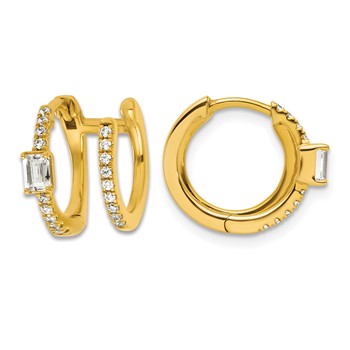 True Origin 14K Yellow Gold 5/8 carat Lab Grown Diamond VS+ F+ Hinged Hoop Complete Earrings