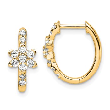 True Origin 14K Yellow Gold 3/8 carat Lab Grown Diamond VS+ F+ Flower Hinged Hoop Complete Earrings