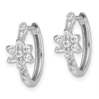 True Origin 14K White Gold 3/8 carat Lab Grown Diamond VS+ F+ Flower Hinged Hoop Complete Earrings — alternate view