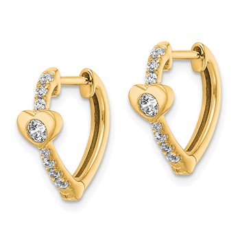 True Origin 14K Yellow Gold 1/3 carat Lab Grown Diamond VS+ F+ Heart Hinged Hoop Complete Earrings — alternate view