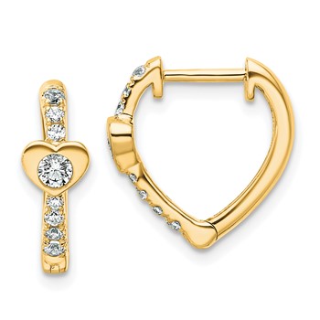 True Origin 14K Yellow Gold 1/3 carat Lab Grown Diamond VS+ F+ Heart Hinged Hoop Complete Earrings