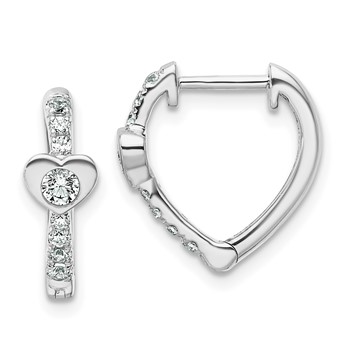 True Origin 14K White Gold 1/3 carat Lab Grown Diamond VS+ F+ Heart Hinged Hoop Complete Earrings