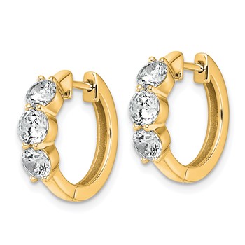 True Origin 14K Yellow Gold 1 7/8 carat Lab Grown Diamond VS+ F+ Three Stone Hinged Hoop Complete Earrings — alternate view