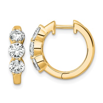 True Origin 14K Yellow Gold 1 7/8 carat Lab Grown Diamond VS+ F+ Three Stone Hinged Hoop Complete Earrings
