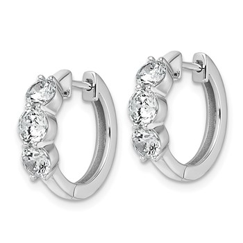 True Origin 14K White Gold 1 7/8 carat Lab Grown Diamond VS+ F+ Three Stone Hinged Hoop Complete Earrings — alternate view