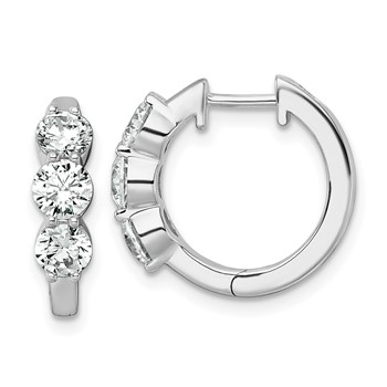 True Origin 14K White Gold 1 7/8 carat Lab Grown Diamond VS+ F+ Three Stone Hinged Hoop Complete Earrings