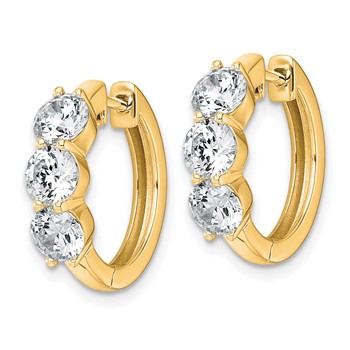 True Origin 14K Yellow Gold 3 carat Lab Grown Diamond VS+ F+ Three Stone Hinged Hoop Complete Earrings — alternate view
