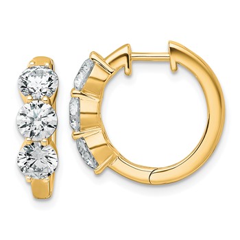 True Origin 14K Yellow Gold 3 carat Lab Grown Diamond VS+ F+ Three Stone Hinged Hoop Complete Earrings