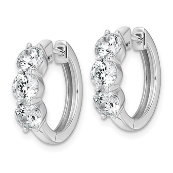 True Origin 14K White Gold 3 carat Lab Grown Diamond VS+ F+ Three Stone Hinged Hoop Complete Earrings — alternate view