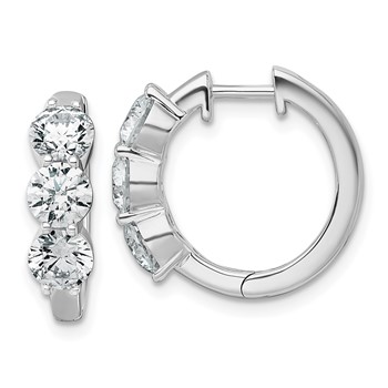 True Origin 14K White Gold 3 carat Lab Grown Diamond VS+ F+ Three Stone Hinged Hoop Complete Earrings