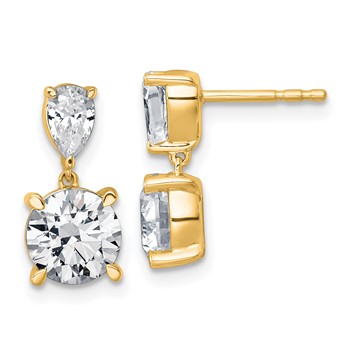 True Origin 14K Yellow Gold 3 carat Lab Grown Diamond VS+ F+ Complete Post Dangle Earrings