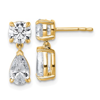 True Origin 14K Yellow Gold 2 7/8 carat Lab Grown Diamond VS+ F+ Complete Post Dangle Earrings