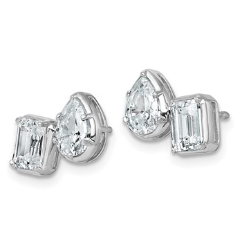 14k White Gold 2 carat Lab Grown Diamond VS+ F+ Complete Emerald and Pear Two Stone Post Earrings — alternate view