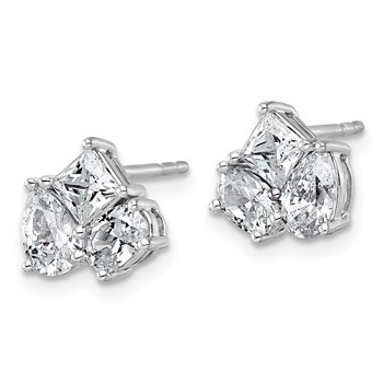 14k White Gold 2 carat Lab Grown Diamond VS+ F+ Complete Princess Round and Pear Three Stone Post Earrings — alternate view