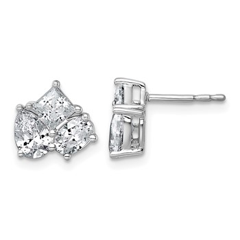 14k White Gold 2 carat Lab Grown Diamond VS+ F+ Complete Princess Round and Pear Three Stone Post Earrings