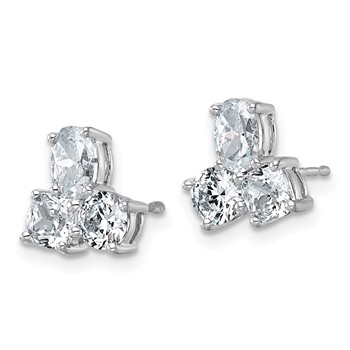 14k White Gold 1 7/8 carat Lab Grown Diamond VS+ F+ Complete Cushion Round and Oval Three Stone Post Earrings — alternate view