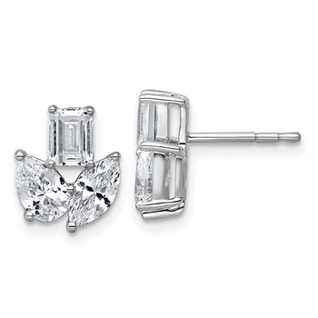 14k White Gold 2 carat Lab Grown Diamond VS+ F+ Complete Emerald Marquise and Pear Three Stone Post Earrings