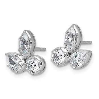 14k White Gold 1 7/8 carat Lab Grown Diamond VS+ F+ Complete Pear Round and Marquise Three Stone Post Earrings — alternate view