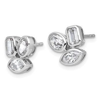 14k White Gold 2 carat Lab Grown Diamond VS+ F+ Complete Emerald Oval and Marquise Three Stone Post Earrings — alternate view