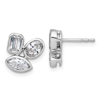 14k White Gold 2 carat Lab Grown Diamond VS+ F+ Complete Emerald Oval and Marquise Three Stone Post Earrings