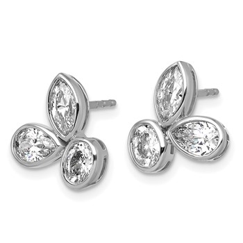 14k White Gold 2 carat Lab Grown Diamond VS+ F+ Complete Oval Pear and Marquise Three Stone Post Earrings — alternate view