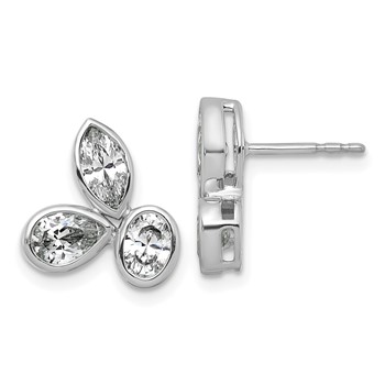 14k White Gold 2 carat Lab Grown Diamond VS+ F+ Complete Oval Pear and Marquise Three Stone Post Earrings