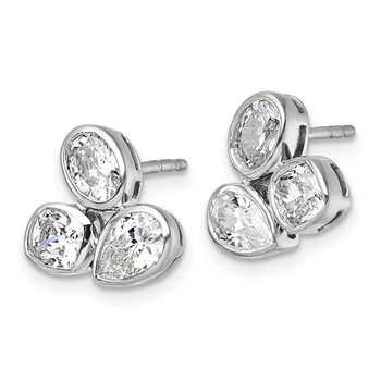 14k White Gold 2 carat Lab Grown Diamond VS+ F+ Complete Oval Pear and Cushion Three Stone Post Earrings — alternate view