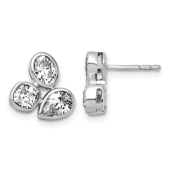 14k White Gold 2 carat Lab Grown Diamond VS+ F+ Complete Oval Pear and Cushion Three Stone Post Earrings