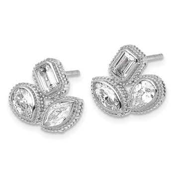 14k White Gold 2 carat Lab Grown Diamond VS+ F+ Complete Emerald Pear and Marquise Three Stone Post Earrings — alternate view