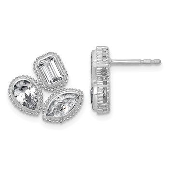 14k White Gold 2 carat Lab Grown Diamond VS+ F+ Complete Emerald Pear and Marquise Three Stone Post Earrings