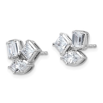 14k White Gold 2 carat Lab Grown Diamond VS+ F+ Complete Princess Emerald and Marquise Three Stone Post Earrings — alternate view