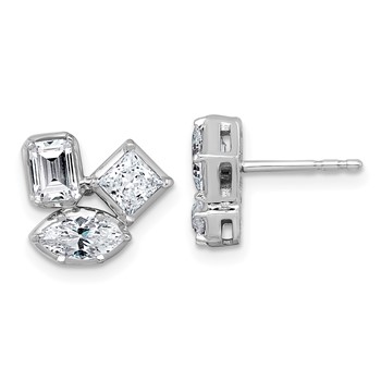 14k White Gold 2 carat Lab Grown Diamond VS+ F+ Complete Princess Emerald and Marquise Three Stone Post Earrings