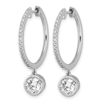 True Origin 14k White Gold 2 3/8 carat Lab Grown Diamond VS+ F+ Complete Round Bezel-Set Dangle In/Out Hoop Earrings — alternate view