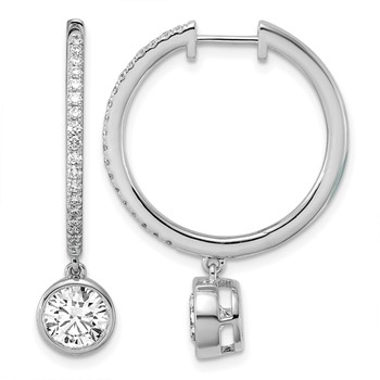 True Origin 14k White Gold 2 3/8 carat Lab Grown Diamond VS+ F+ Complete Round Bezel-Set Dangle In/Out Hoop Earrings