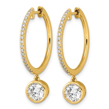 True Origin 14k Yellow Gold 2 3/8 carat Lab Grown Diamond VS+ F+ Complete Round Bezel-Set Dangle In/Out Hoop Earrings — alternate view