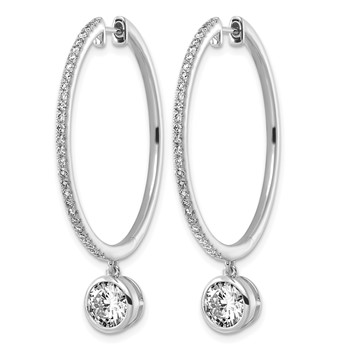 True Origin 14k White Gold 2 5/8 carat Lab Grown Diamond VS+ F+ Complete Round Bezel-Set Dangle In/Out Hoop Earrings — alternate view