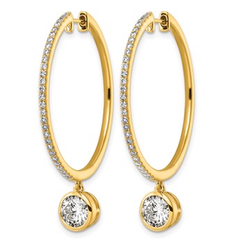 True Origin 14k Yellow Gold 2 5/8 carat Lab Grown Diamond VS+ F+ Complete Round Bezel-Set Dangle In/Out Hoop Earrings — alternate view