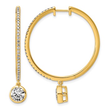 True Origin 14k Yellow Gold 2 5/8 carat Lab Grown Diamond VS+ F+ Complete Round Bezel-Set Dangle In/Out Hoop Earrings