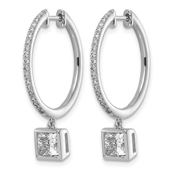 True Origin 14k White Gold 2 3/8 carat Lab Grown Diamond VS+ F+ Complete Square Bezel-Set Dangle In/Out Hoop Earrings — alternate view