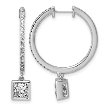 True Origin 14k White Gold 2 3/8 carat Lab Grown Diamond VS+ F+ Complete Square Bezel-Set Dangle In/Out Hoop Earrings