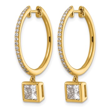 True Origin 14k Yellow Gold 2 3/8 carat Lab Grown Diamond VS+ F+ Complete Square Bezel-Set Dangle In/Out Hoop Earrings — alternate view