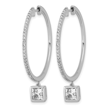 True Origin 14k White Gold 2 5/8 carat Lab Grown Diamond VS+ F+ Complete Square Bezel-Set Dangle In/Out Hoop Earrings — alternate view