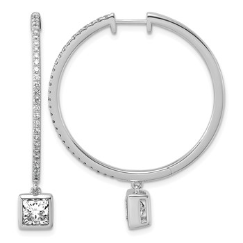 True Origin 14k White Gold 2 5/8 carat Lab Grown Diamond VS+ F+ Complete Square Bezel-Set Dangle In/Out Hoop Earrings