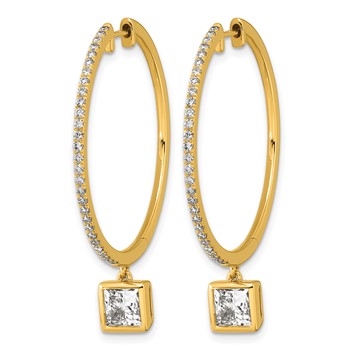 True Origin 14k Yellow Gold 2 5/8 carat Lab Grown Diamond VS+ F+ Complete Square Bezel-Set Dangle In/Out Hoop Earrings — alternate view