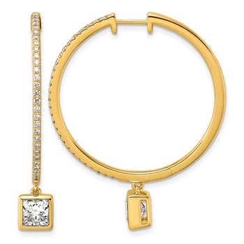True Origin 14k Yellow Gold 2 5/8 carat Lab Grown Diamond VS+ F+ Complete Square Bezel-Set Dangle In/Out Hoop Earrings
