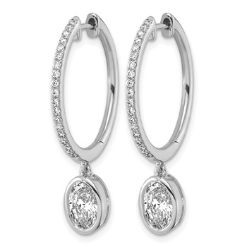 True Origin 14k White Gold 2 3/8 carat Lab Grown Diamond VS+ F+ Complete Oval Bezel-Set Dangle In/Out Hoop Earrings — alternate view