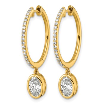 True Origin 14k Yellow Gold 2 3/8 carat Lab Grown Diamond VS+ F+ Complete Oval Bezel-Set Dangle In/Out Hoop Earrings — alternate view
