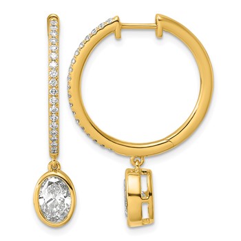 True Origin 14k Yellow Gold 2 3/8 carat Lab Grown Diamond VS+ F+ Complete Oval Bezel-Set Dangle In/Out Hoop Earrings